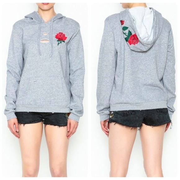 Honey Punch Sweaters - NEW Honey Punch Rosa Pullover Hoodie Distressed S